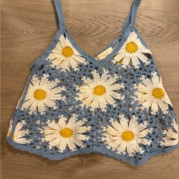Rebellion Tops - Rebellion Crochet Daisy Camisole - Blue, White & Yellow